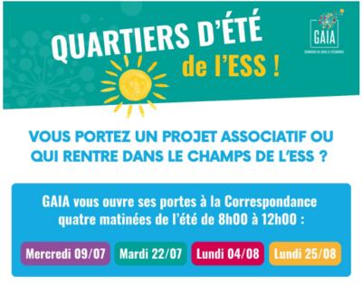 RDV à la Correspondance quatres matinées durant l'été pour rencontrer des porteurs de projets associatifs et échanger, obtenir de l'aide et du soutien au montage de votre projet